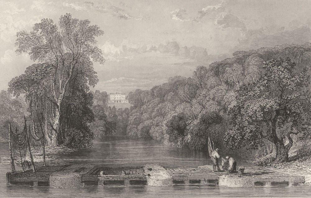 CUMBRIA. Corby Castle, Cumbs. Henry Howard. Salmon Weir. Nets.  1832 old print